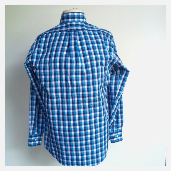 IZOD Men Blue White Plaid Long Sleeve Shirt - Picture 2 of 7